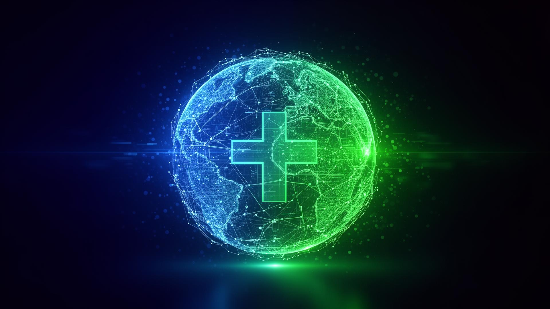 Holographic globe showing AI-driven healthcare network